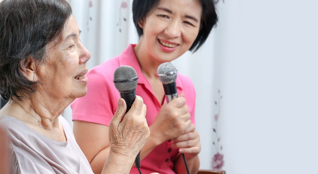 Senior lady singing using senior citizen discount