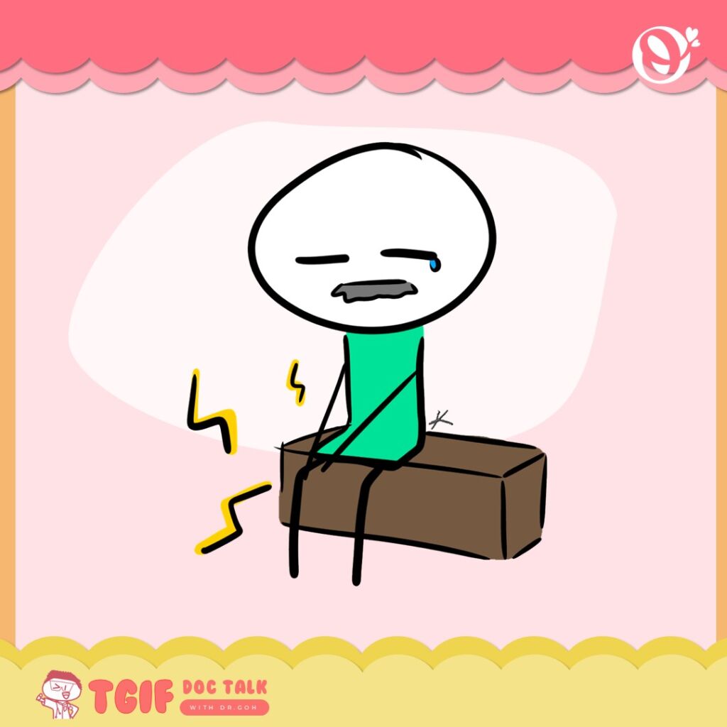 Illustration of an elderly man having joint pain on the knees, suffering from arthritis