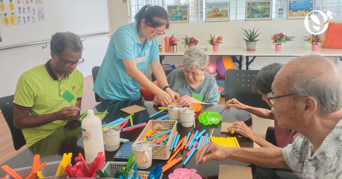 Seniors doing cognitive activities together at the senior daycare