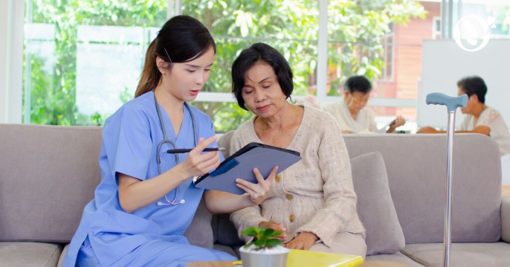 Doctor assisting an elderly woman on advance directives planning