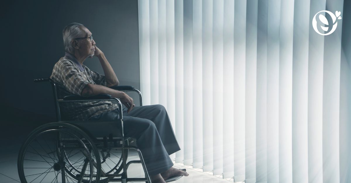A lonely elderly man in an empty house during festive period