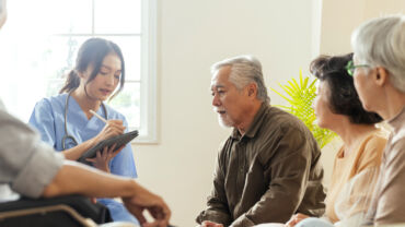 Senior man getting mini mental state examiniation for dementia
