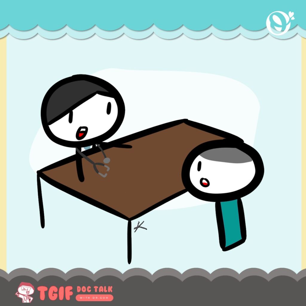 Illustration of an elderly person consulting a geriatrician, a specialist in aging