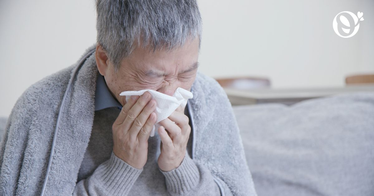 senior citizen having influenza, also known as the flu