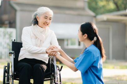 Image of an elderly being cared with love and heart by a medical professional